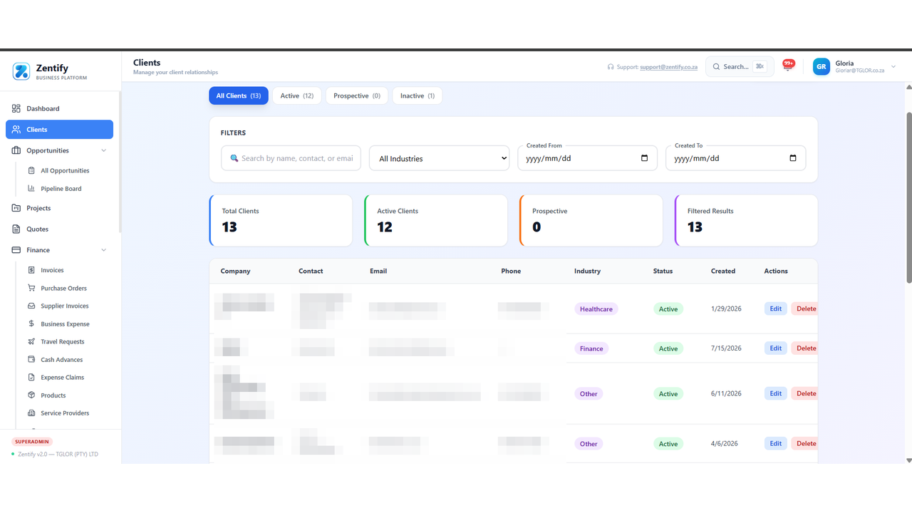 Zentify Clients & CRM screenshot