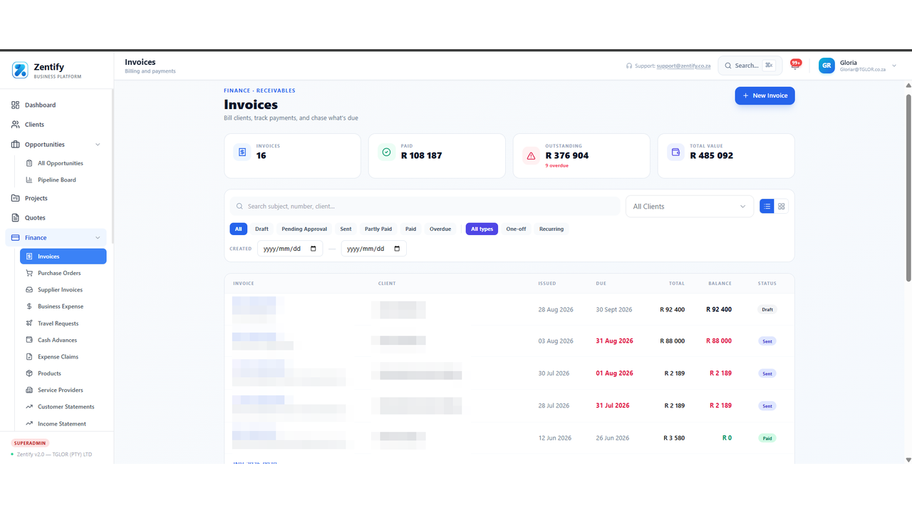 Zentify Invoicing screenshot