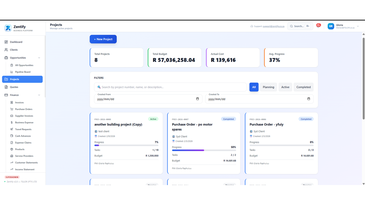 Zentify Projects screenshot